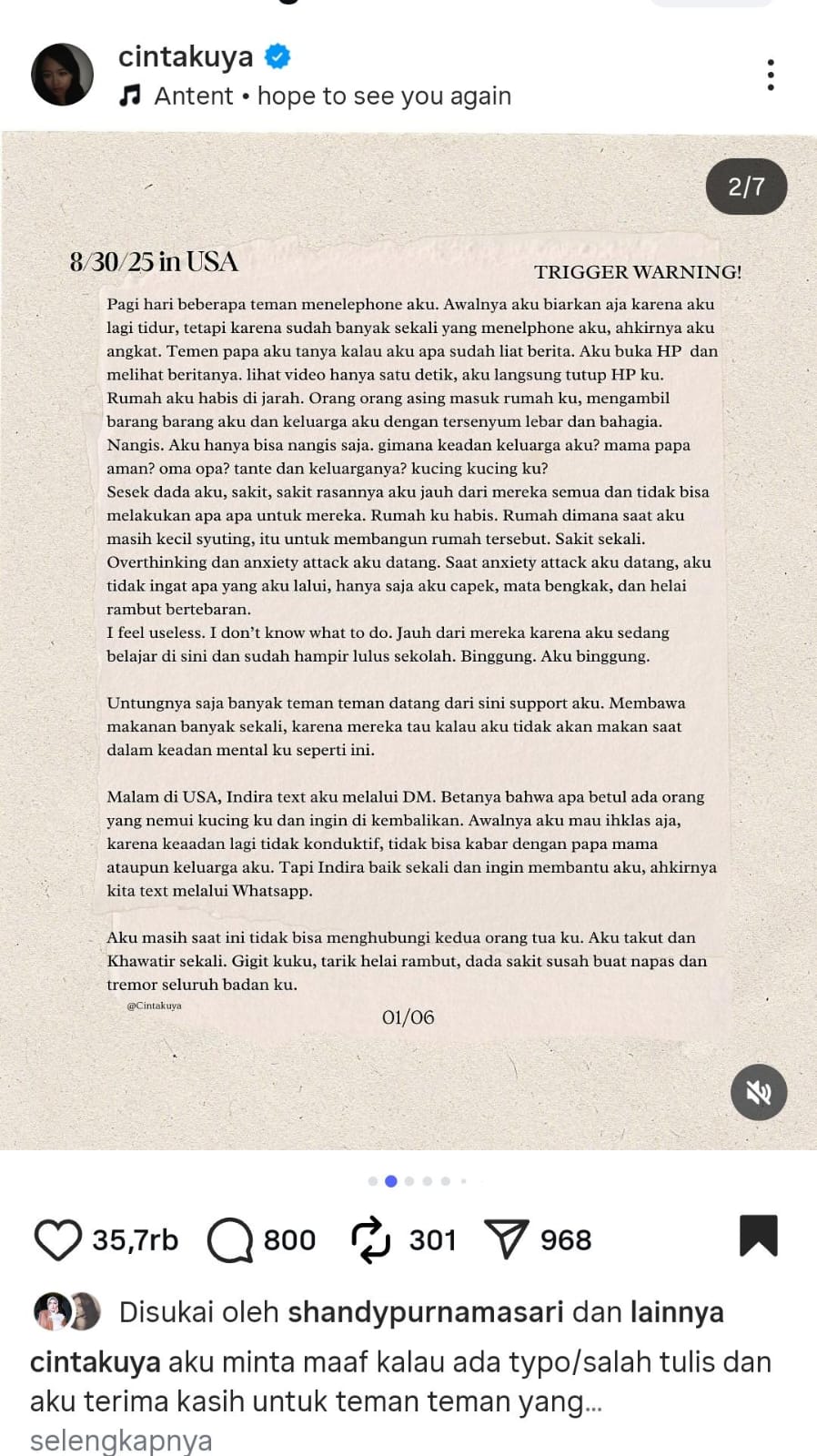Unggahan Instagram Cinta Kuya